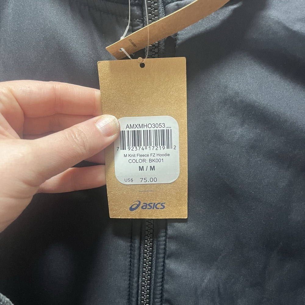 ASICS Knit Fleece Black Full Zip Hoodie Jacket Men's Size Medium NEW - Picture 3 of 6